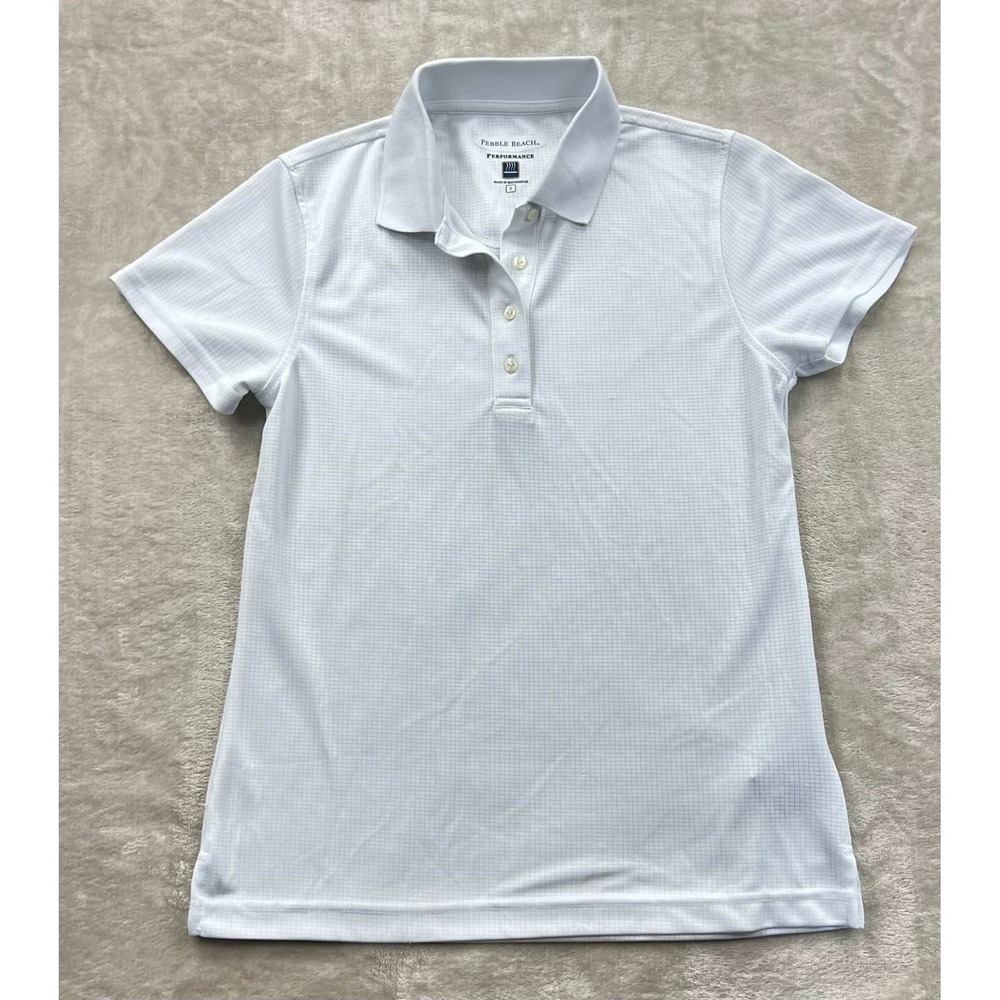 EUC Pebble Beach Performance Womens White Grid Texture Golf Polo Shirt Size S